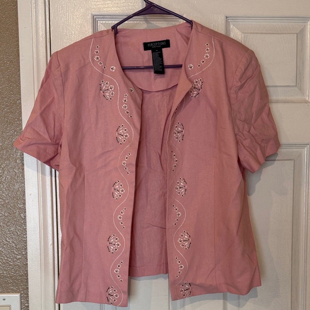 Perceptions New York Pink Embroidered Women's Top